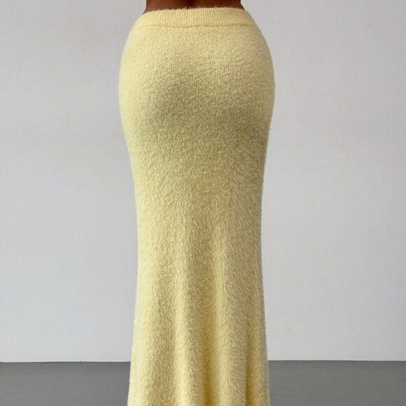 Yellow Casual Womens Oversized Long Sleeve Cardigan and Sweater Maxi Skirt set - Picture 7 of 10